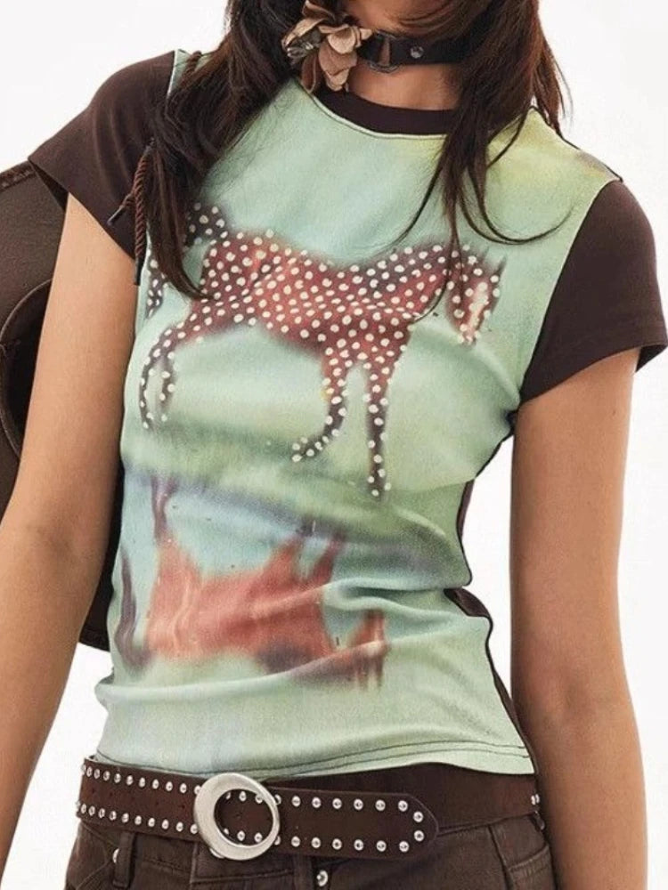 Y2K Harajuku Grunge Graphic Tee Vintage Aesthetic Short Sleeve Top