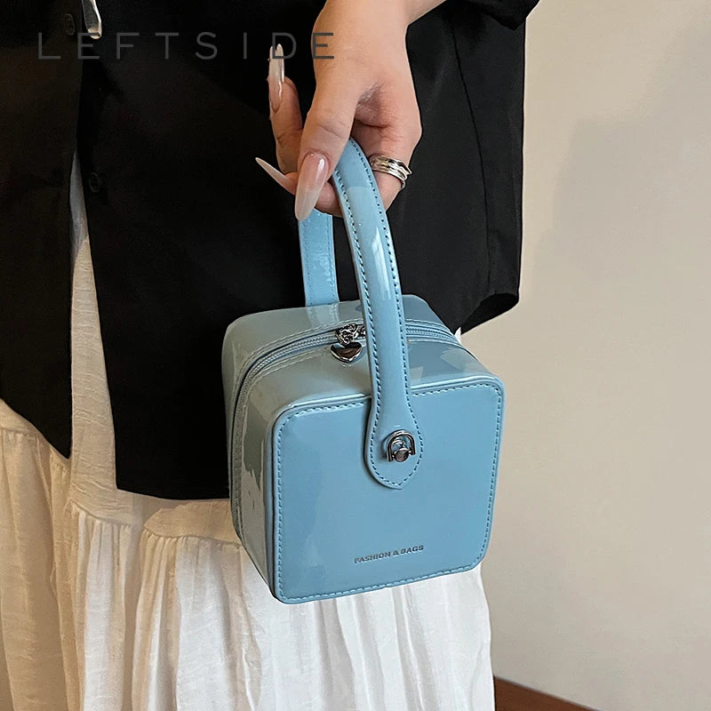 Mini Box PU Leather Crossbody Bag With Short Handle Phone Friendly Compact