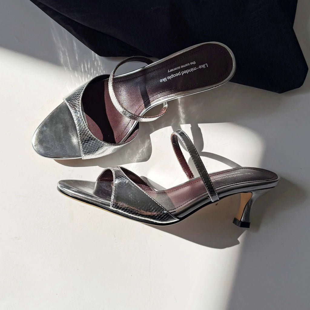 Genuine Leather Slip On Peep Toe Mules