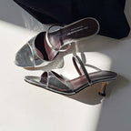 Genuine Leather Slip On Peep Toe Mules