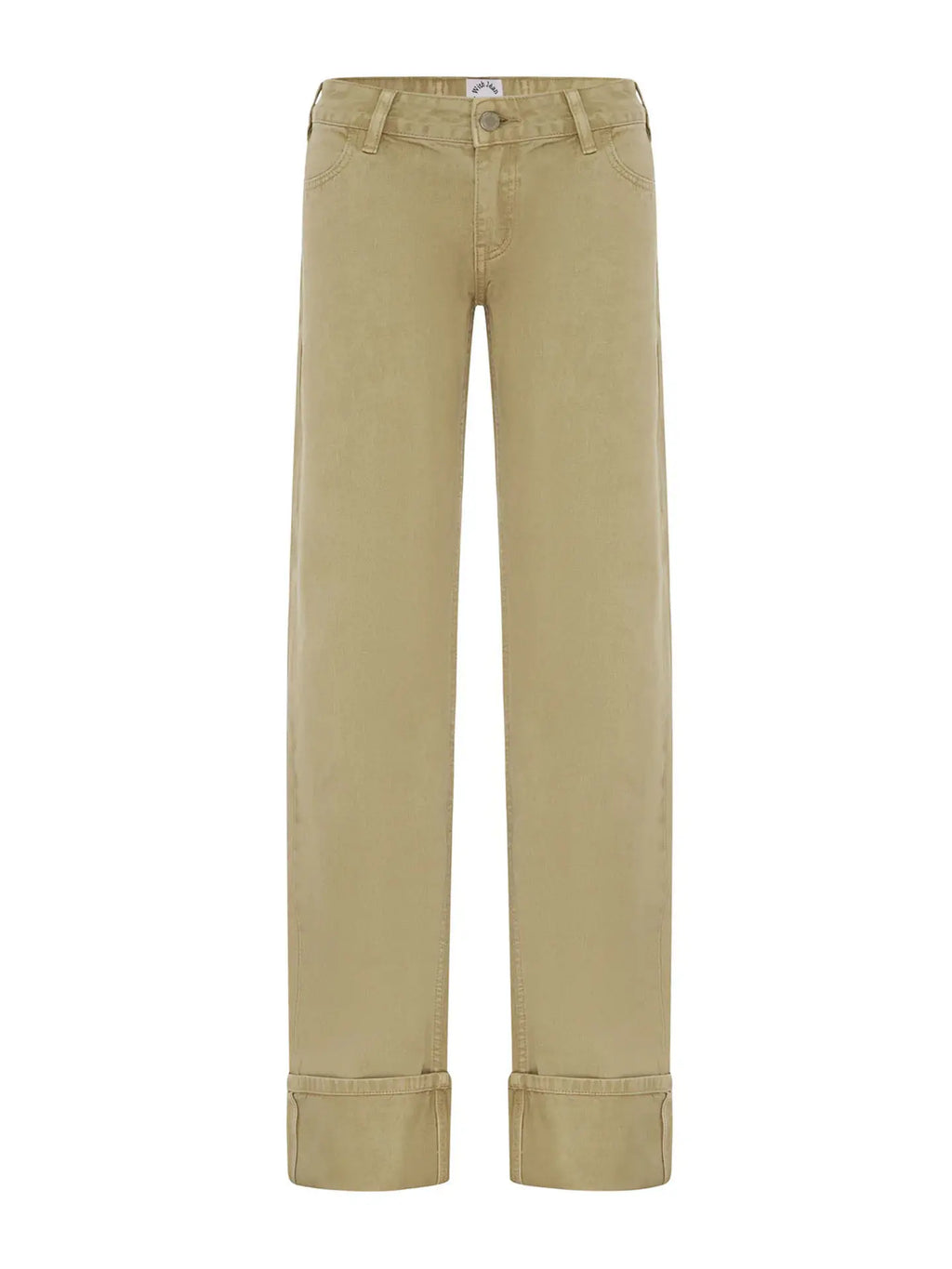 Khaki-colored Washed Low-rise Denim Pants with Rolled Cuffs and Straight-leg Design