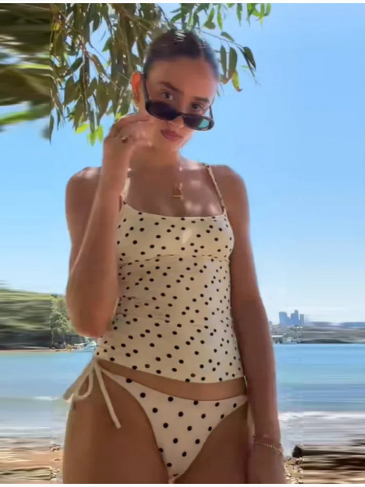 Retro Polka Dot Tankini Set Minimalist Vintage Top Bikini Bottom