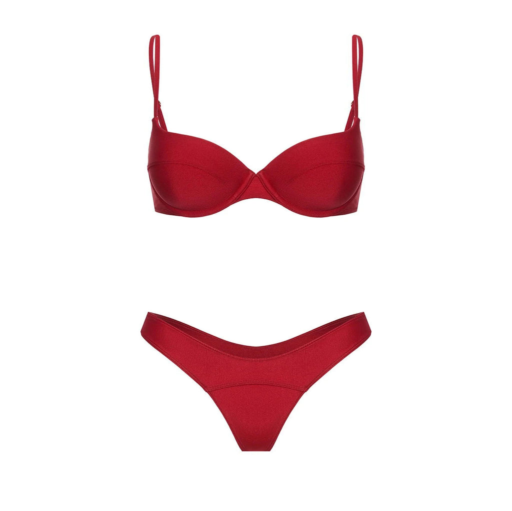 Crimson Push Up Bandeau Bikini Set