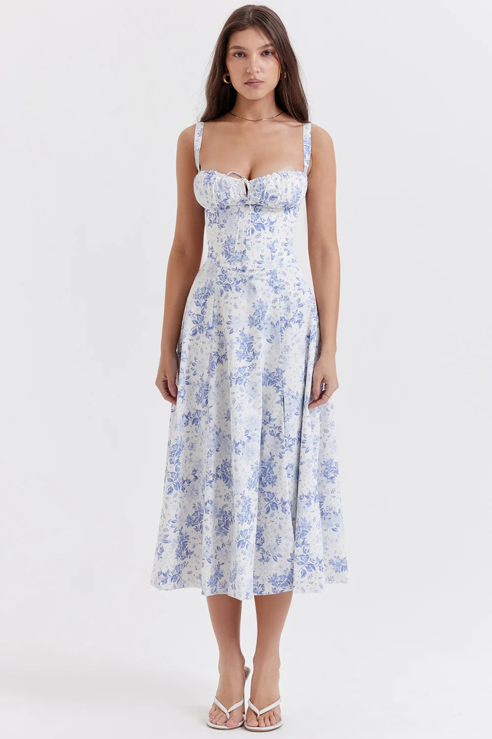 Spaghetti Strap Maxi Dress With Wrap Bow Lace Up Front Elegant Long Gown