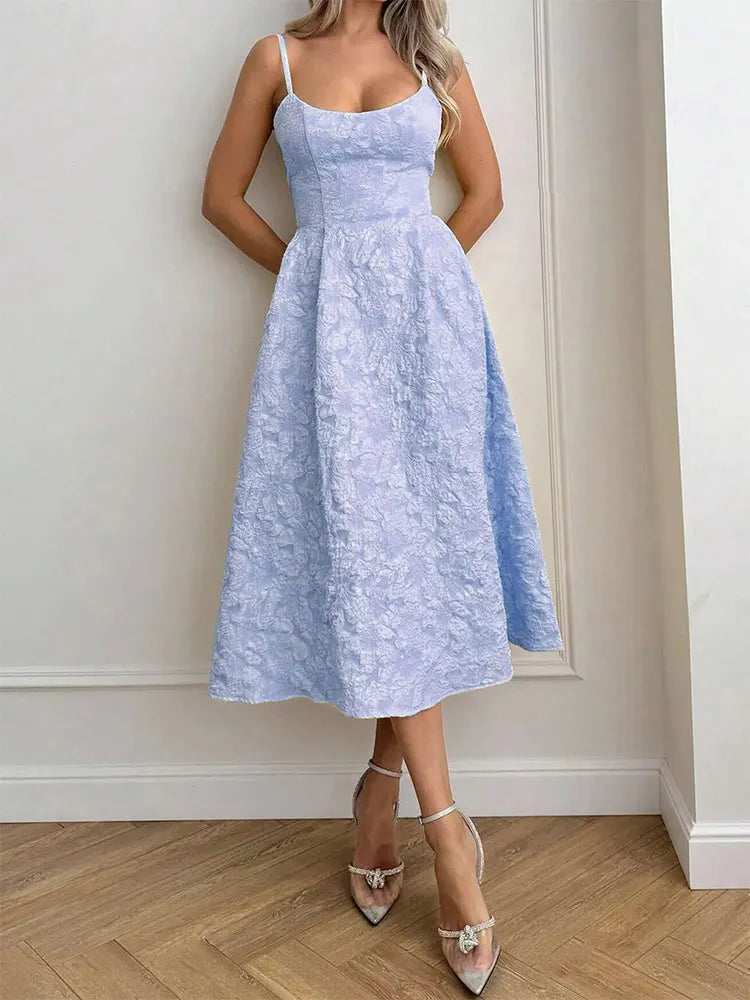 Backless O Neck Sling Maxi Dress A Line Slim