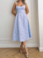 Backless O Neck Sling Maxi Dress A Line Slim