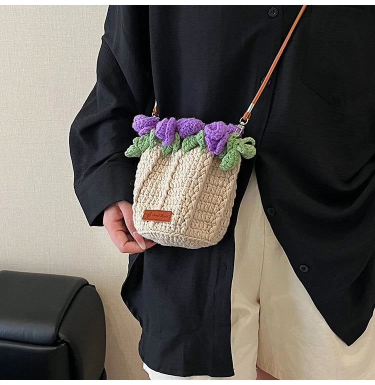 String Bucket Bag For Women Lightweight Crossbody Versatile Hollowout Design