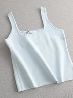 White Knit Tank With U Neck Sleeveless Summer Tee Vintage