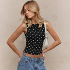 Polka Dot O Neck Crop Tank For Women
