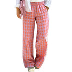 Casual Plaid Print Pants With Elastic Waistband Straight Leg Trousers