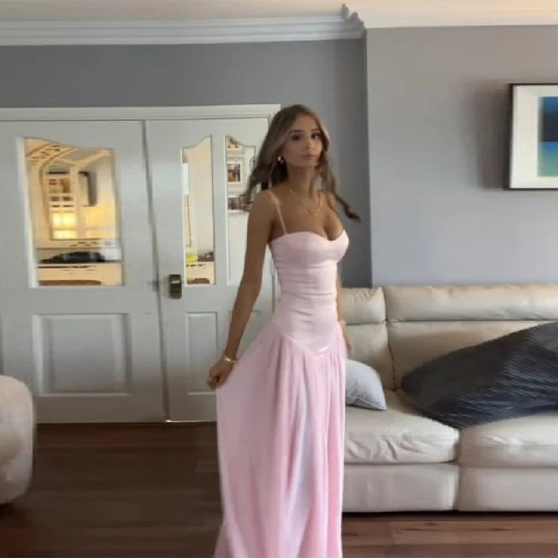 Pink Strapless Dress With Back Tie And Square Neckline