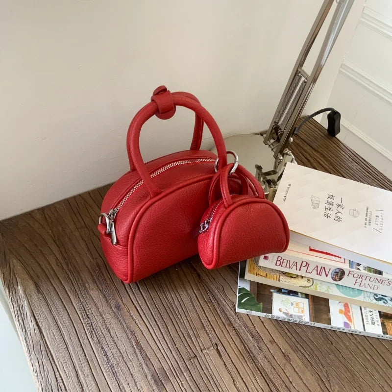 Mini PU Leather Crossbody Bag Set For Women With Short Handle Purses