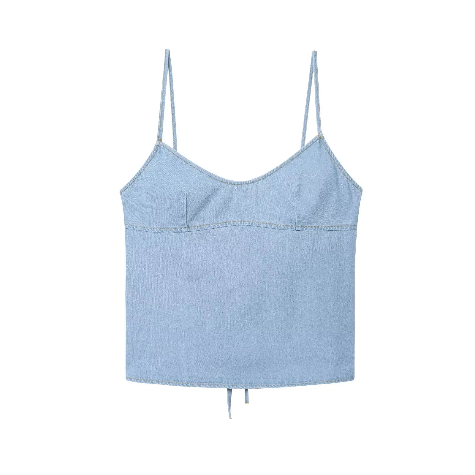 Two-piece Set For Women With Backless Top And Casual Cowboy Pants Ensemble