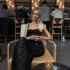 Sexy Lace Black Maxi Dress Nightclub Bodycon Silhouette