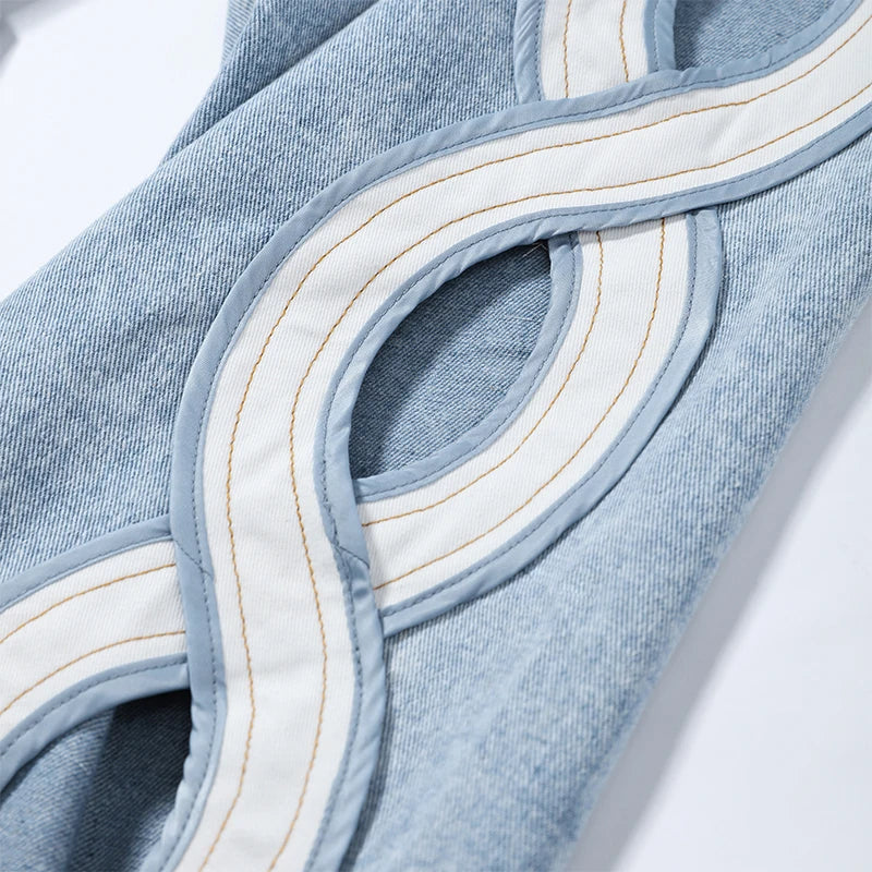 Side Hollow Out High Waist Jeans With Straight Leg Denim