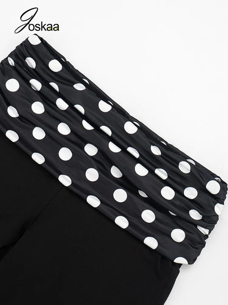 Patchwork Polka Dot Print Two Piece Set With Backless Halter Crop Top And Pleated Waist Capri Pants