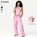 Two Piece Set With Sleek V Neck Tank Backless Detail And Wide Leg Pants