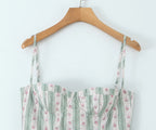 Spaghetti Strap Striped Floral Midi Dress For Women Elegant A Line