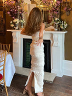Elegant Formal Beige Slim Maxi Spaghetti Strap Wed Bride Dress