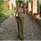 Two Piece Lace Up Top V Neck Sleeveless And A Line Skirt Set