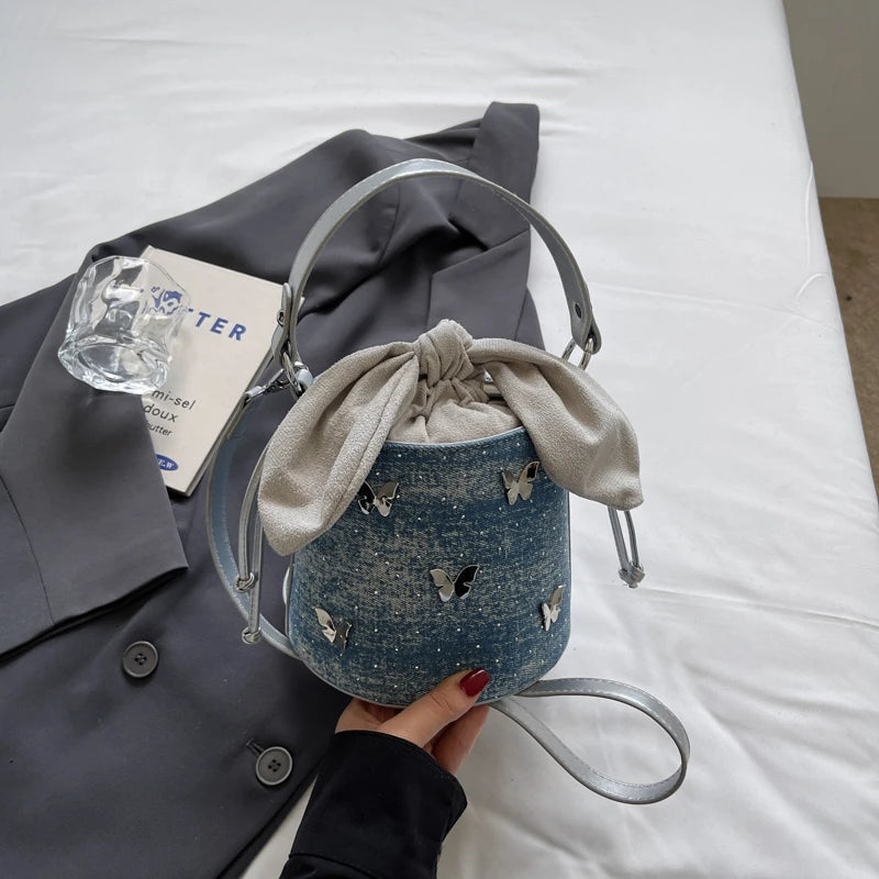 Sweet Butterfly Denim Mini Crossbody Bag