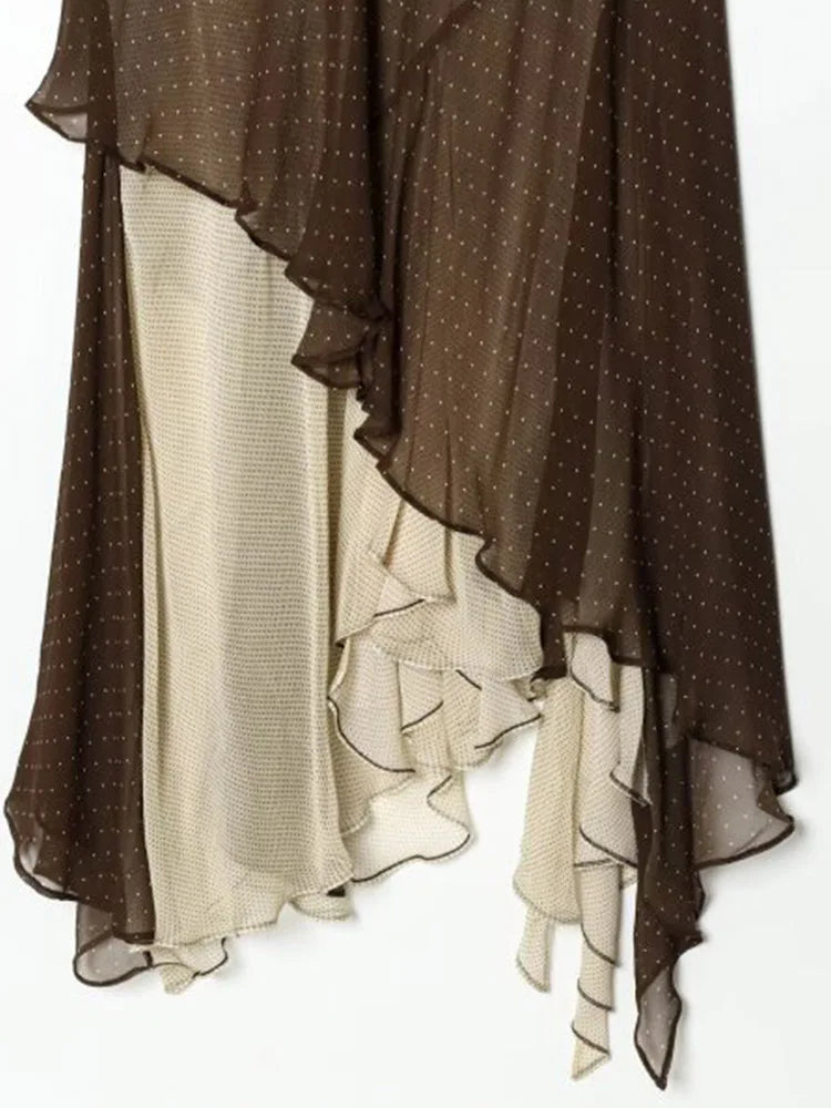 Chic Halter Dress With Off Shoulder Silhouette In Vintage Polka Dot Chiffon