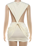 Patchwork Ruched Deep V Neck Sleeveless Backless Bodycon Dress