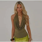 Glam Sequin Halter Top And Pleated Backless Skirt Set
