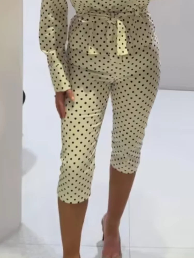 Capri Set With Lace Up Stand Collar Jacket And High Waist Pencil Pants Two Piece Outfit