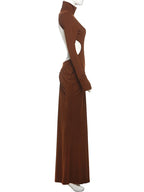 Peach Backless Maxi Dress With Waistless Silhouette And Ruched Elegance