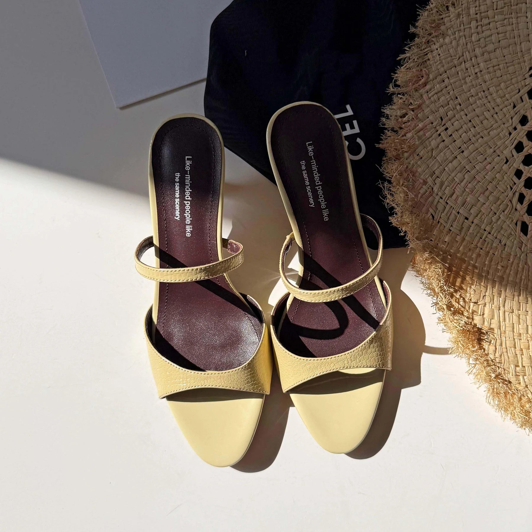 Genuine Leather Slip On Peep Toe Mules