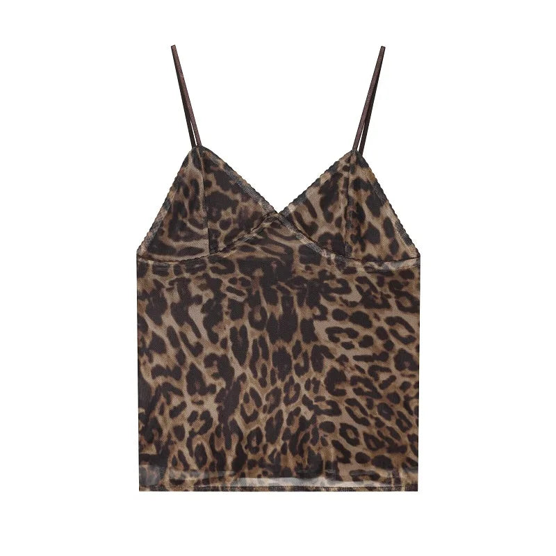 Vintage Leopard Print Mesh Long Skirt With Empire Waist Flowy Tulle