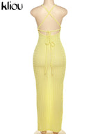 Ruched Spaghetti Strap Maxi Dress Backless Bandage For Women