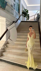 Sequin Deep V Neck Mermaid Maxi Dress Backless Sleeveless Lace Up Gown