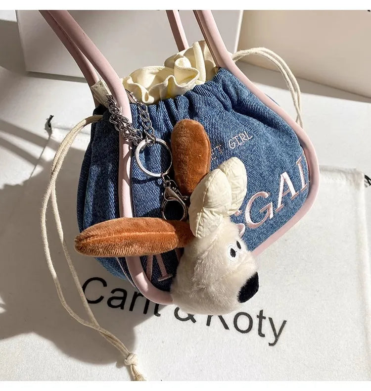Cute Denim Embroidered Hobo Bag With Textured Finish