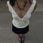 Backless Lace Up Crop Tank Top With V Neck