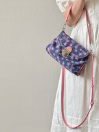 Contrast Color Star Print Crossbody Bag for Women Lightweight Shoulder Purse With Buckle