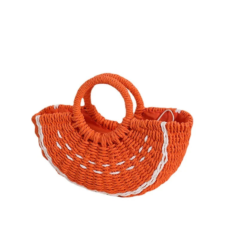 Handmade Watermelon Tangerine Straw Crossbody Bag For Women Boho Fruit Themed Shoulder Tote