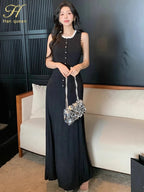 Floral Pearl Knit Maxi Dress Sleeveless O-Neck With Pleated Details