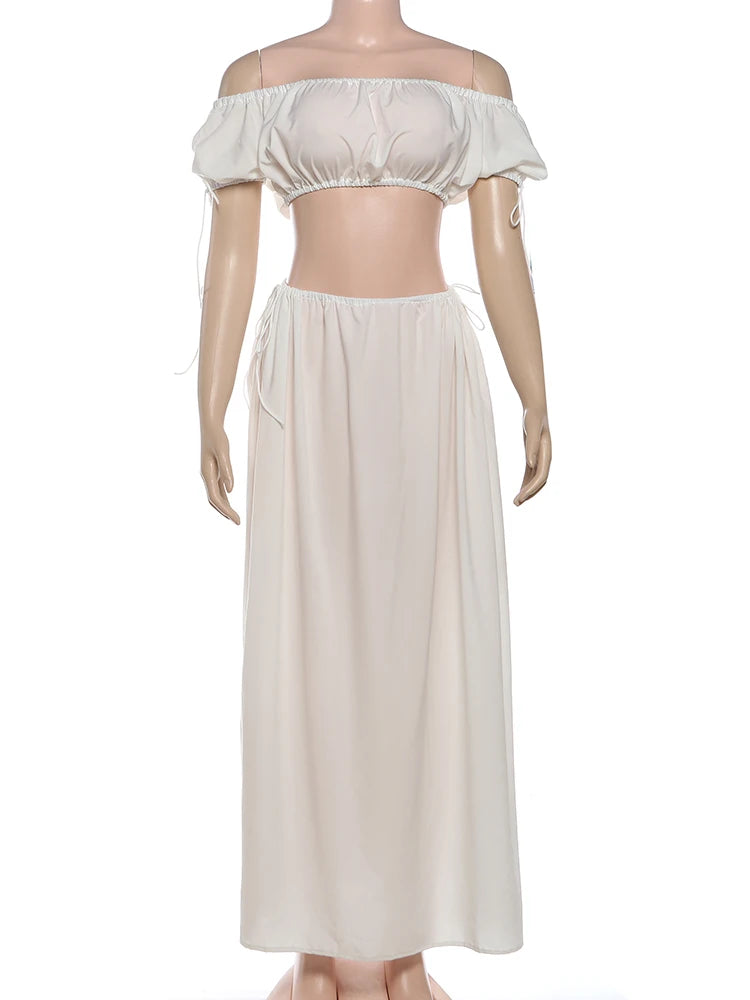Elegant Puff Sleeve Top & Long Skirt Set
