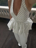 Dot Print Halter Top Set With Wide Leg Pants