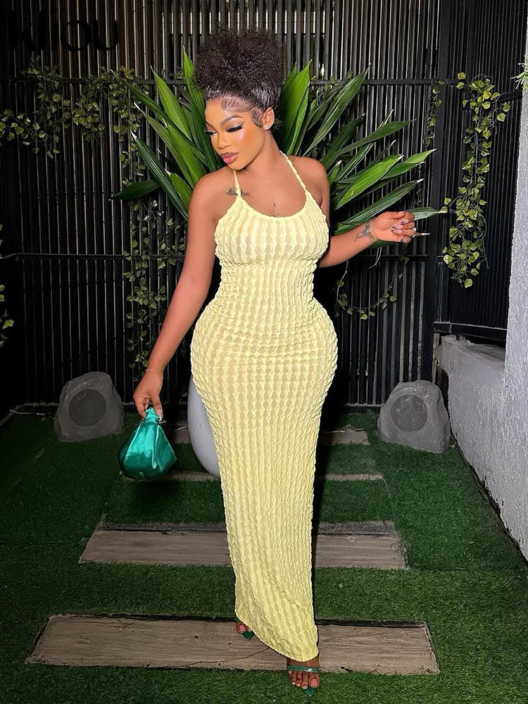 Ruched Spaghetti Strap Maxi Dress Backless Bandage For Women