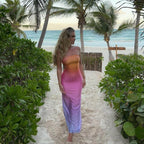 Gradient Print Backless Strapless Maxi Dress For Women Chest Wrap