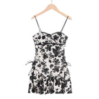 Floral Print Strapless Mini Dress With Ruffles Sleeveless Above Knee