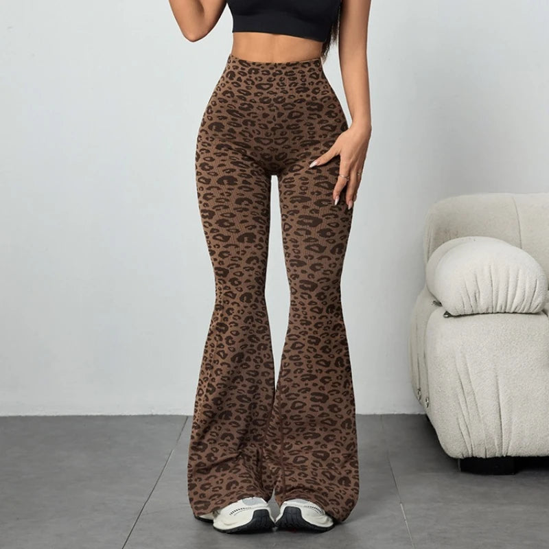 Leopard Print High Waist Bell Bottom Yoga Leggings For Women With Soft Stretch