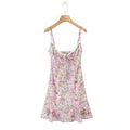 Floral Print Sexy Sling Mini Women Lace Spliced O Neck A-line Dress
