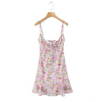 Floral Print Sexy Sling Mini Women Lace Spliced O Neck A-line Dress