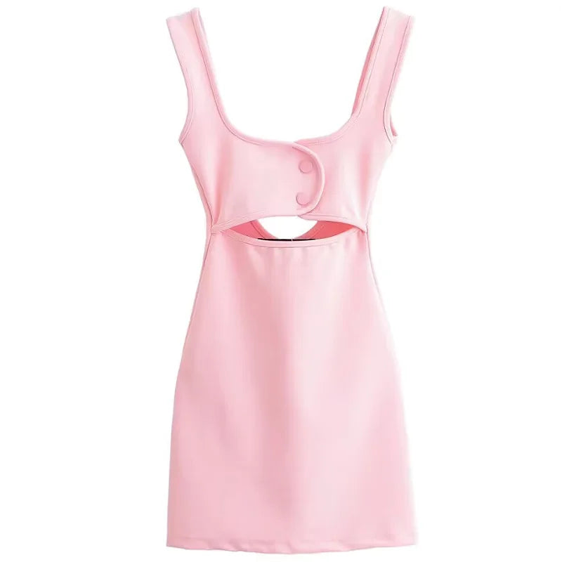 Pink Slip Dress Bodycon Cutout Corset Backless Mini Sleeveless