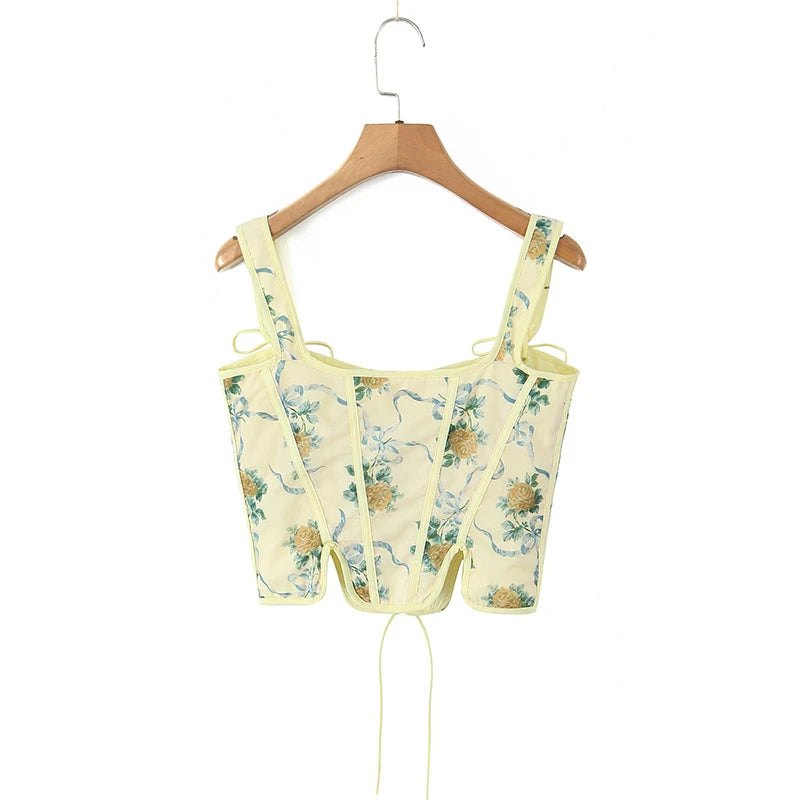 Blue Lace Up Bandage Tank Top Crop