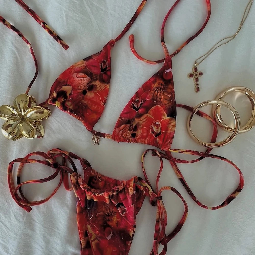 Micro Bikini Set With Lace Print Swimwear